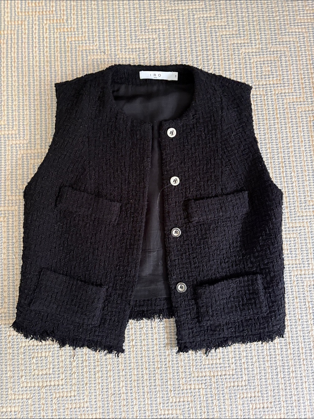 IRO Black Tweed Sleeveless Vest with Patch Pockets